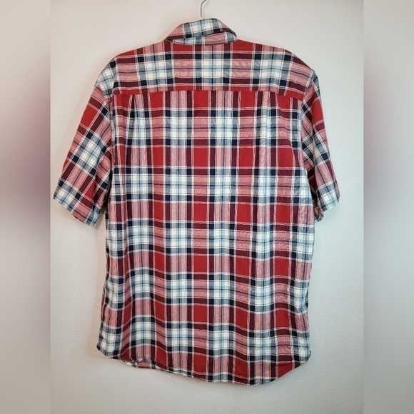 Carhartt Men's Red and Navy Plaid button down short sleeve shirt Size Large - Picture 5 of 5